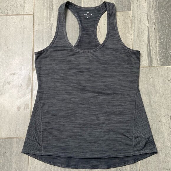 Athleta Shadow Stripe Chi Racerback Tank Top Gray Size Medium - Picture 2 of 10